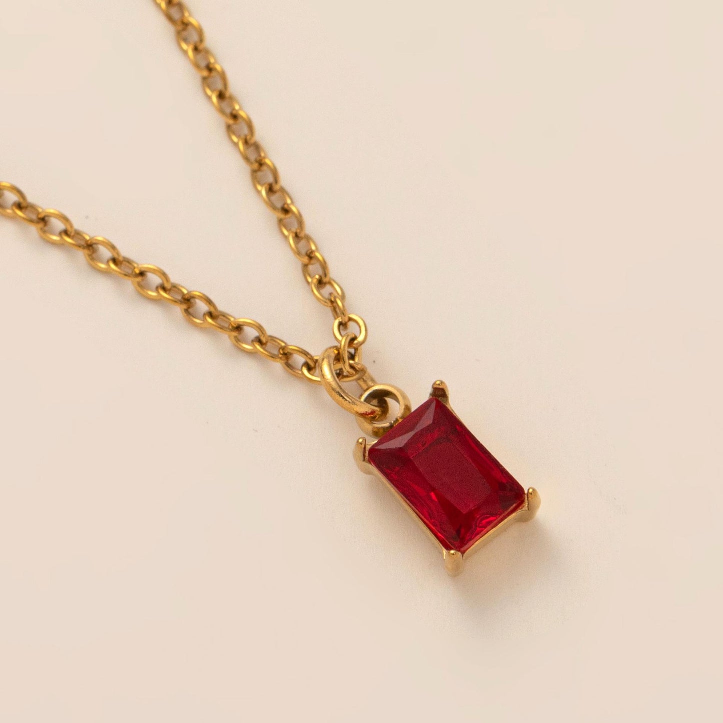 Titanium Steel Necklace Rectangular December Birthstone Pendant Colorful Zircon Clavicle Chain for Women Titanium Steel Plated with 18K Gold Color Retention