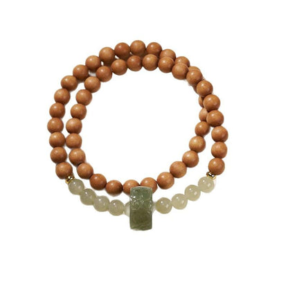 Shanxi New Chinese Style Retro Green Mountain Jade Bracelet for Women, Clear Water Hetian Jade Running Ring Double Circle Milk Fragrance Barbie Sandalwood Bracelet