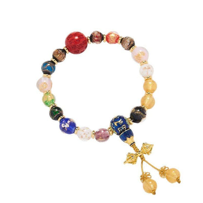 2025 Year of the Snake Temple Incense Ash Glaze Incense Ash Porcelain Bracelet Gold Leaf Glaze Bracelet Wealth Vermilion Gift for Men and Women
