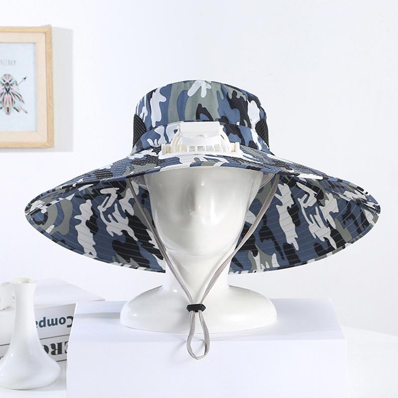 Men's Summer Wide Brim Dual Fan USB Rechargeable Fan Hat Adult Outdoor Sunshade Sun Protection Fishing Work Hat