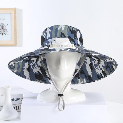 Men's Summer Wide Brim Dual Fan USB Rechargeable Fan Hat Adult Outdoor Sunshade Sun Protection Fishing Work Hat
