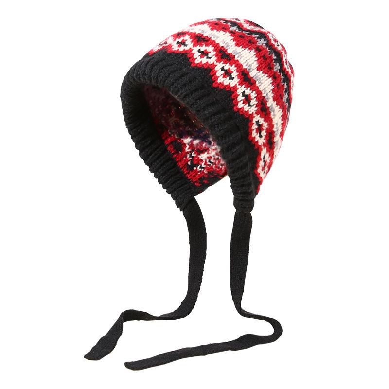 Korean Style Hat for Women Winter Knitted Drawstring Slouchy Beanie Fair Isle Style Retro Versatile Wool Hat for Women