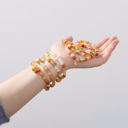 Natural 6MM Gold Silk Jade Bracelet for Women New Chinese Style Gourd Vintage High-end Jade Bracelet
