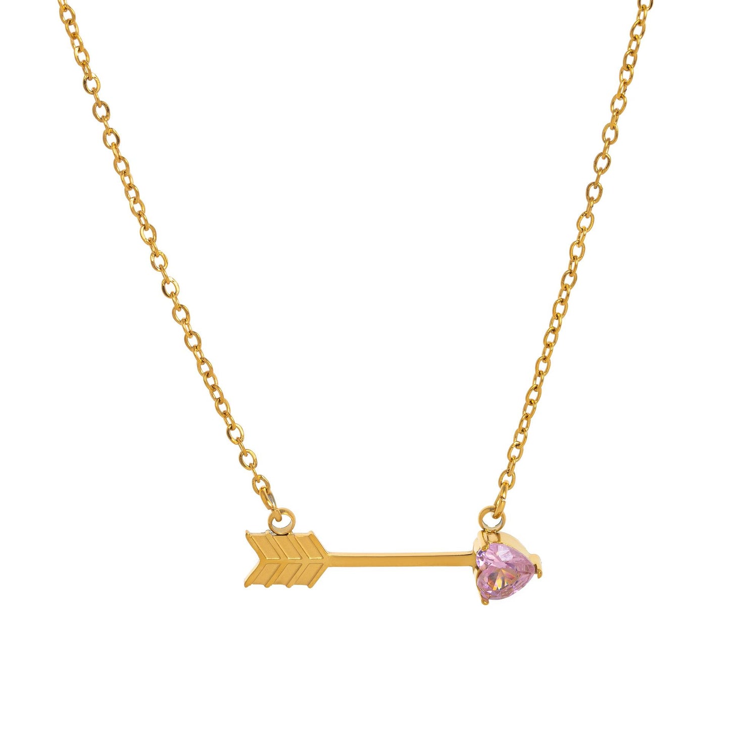Titanium Steel High Color Retention Twelve Birthstone Necklace Ins12 Birthstone One Arrow Through Heart Pendant Necklace 18K Gold
