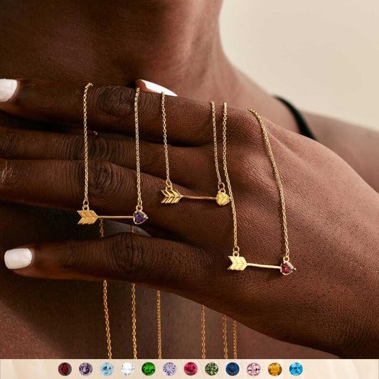Titanium Steel High Color Retention Twelve Birthstone Necklace Ins12 Birthstone One Arrow Through Heart Pendant Necklace 18K Gold