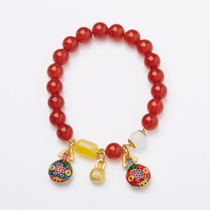 New Chinese Style Natural Red Agate Gold-Plated Beast Bracelet for Women, Zodiac Year Retro Style Beaded Jewelry Gift