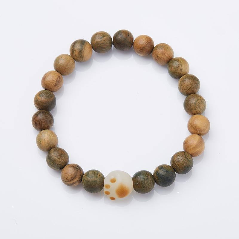 Natural 8MM Green Sandalwood Bracelet Charcoal Burnt Bodhi Cat Paw Design Style Cultural Play Bracelet for Men and Women