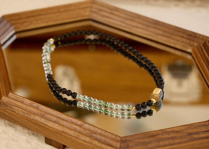 Agarwood Bracelet S925 Silver Five Strands White Crystal Double Circle Bracelet High-end Buddhist Bead Bracelet