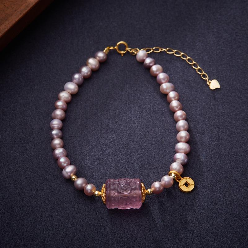 Natural Pearl Necklace for Women Purple Freshwater Pearl Pattern Bracelet High-end Feel Gift for Best Friend