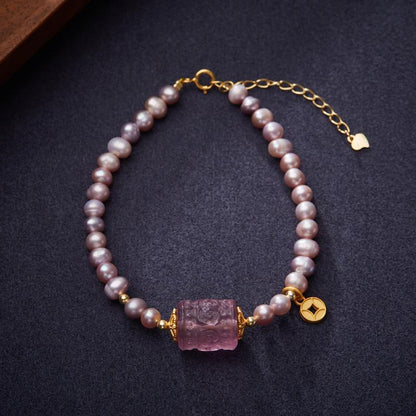 Natural Pearl Necklace for Women Purple Freshwater Pearl Pattern Bracelet High-end Feel Gift for Best Friend