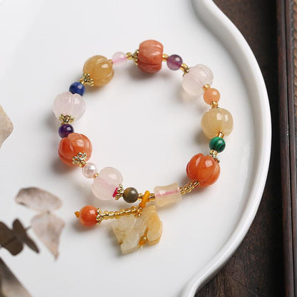 Gold Silk Jade Bracelet Wholesale Drum Beads Pumpkin Beads Gourd Ethnic Style Bracelet Yellow Jade Pixiu Bracelet for Women