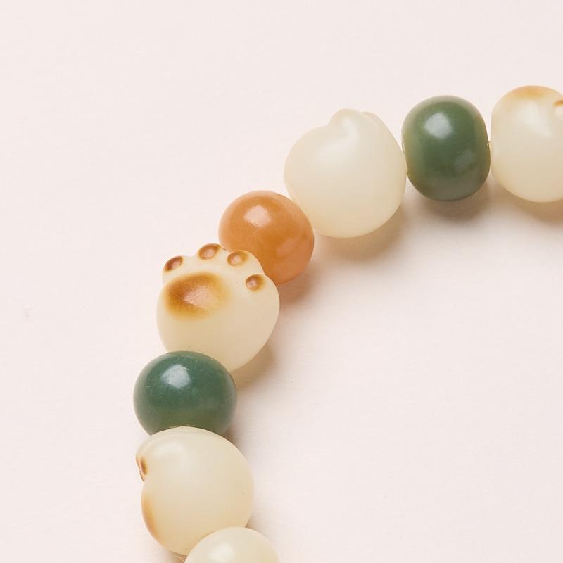 Dunhuang Bodhi Cat Paw Bracelet Multi-Treasure Charcoal Burnt Cat White Jade Bodhi Seed Play Bead Bracelet Soft Wrap Around Finger