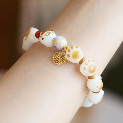 Natural Charcoal Burnt Cat Paw Bodhi Root Bracelet for Women Cat Milk Bean Pendant Bodhi Root Small Cat Buddha Bead Bracelet