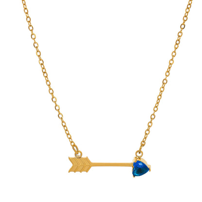 Titanium Steel High Color Retention Twelve Birthstone Necklace Ins12 Birthstone One Arrow Through Heart Pendant Necklace 18K Gold