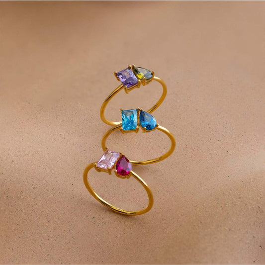 Titanium Steel Multicolor Zircon December Birthstone Ring Plain Band Ring December Birthstone Color Retention