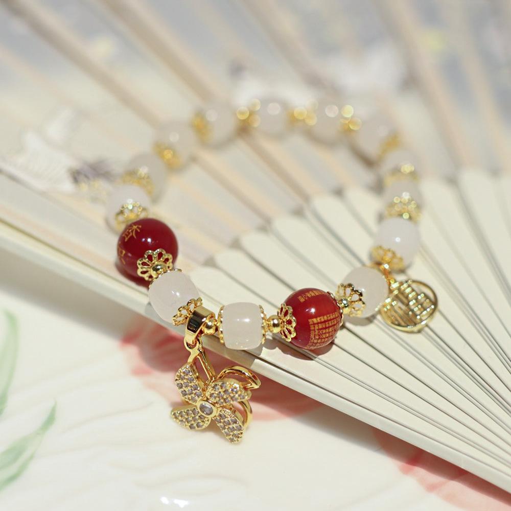 Wealth and Peace Windmill Lock Stress Relief Glass Old Xing Bucket Bead Bracelet Glass Bead Bracelet for Friends