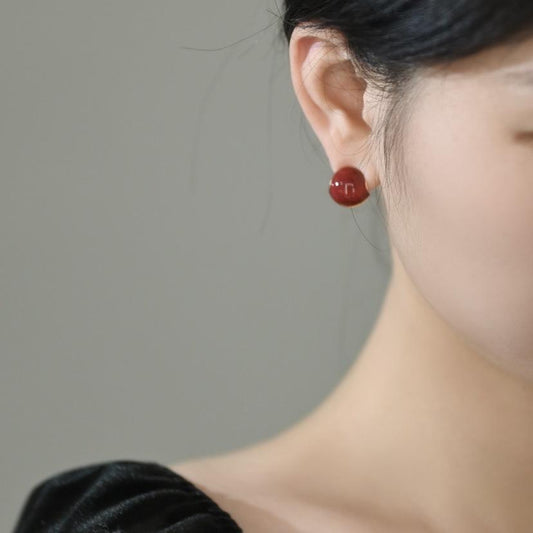 New Red Small Ball Earrings Wrapped Ear Lobe Ear Clips Non-Pierced Female Mosquito Coil Plate Elegant High-End Simple