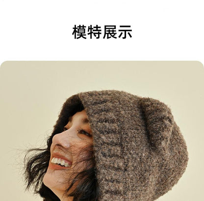 Autumn and Winter Cute Bear Parent-Child Knitted Hat Warm Ear Protection Wool Hat Korean Version Fluffy Cold-Proof Outdoor Hat
