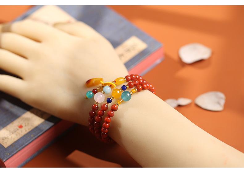 Natural Three-Circle Southern Red Agate Bracelet Amber Pendant Ethnic Style Multi-Circle Southern Red Agate Bracelet Unisex