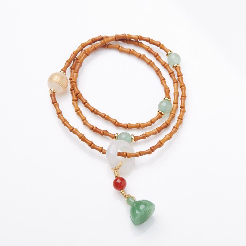 Natural Bamboo Knot Olive Core Bodhi Bracelet Agate Heart Sutra Lotus Pod Three Circle Buddha Bead Bracelet Green Dongling Bracelet
