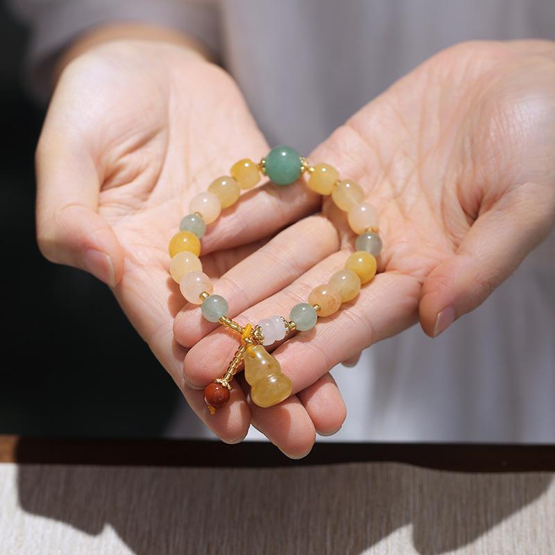 Gold Silk Jade Bracelet Wholesale Drum Beads Pumpkin Beads Gourd Ethnic Style Bracelet Yellow Jade Pixiu Bracelet for Women