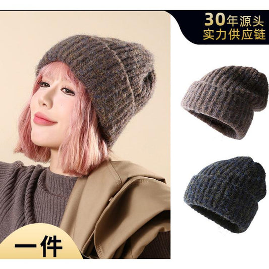 Autumn Winter Knitted Hat for Women Korean Fashion Slouchy Beanie Large Head Circumference Warm Knitted Hat Trendy Cold Hat