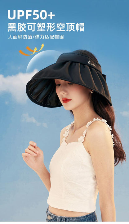 Spring and Summer Sun Hat Women's Big Brim Foldable Shell-like Bonnet Ice Silk Anti-Bacteria UV Protection Topless Hat
