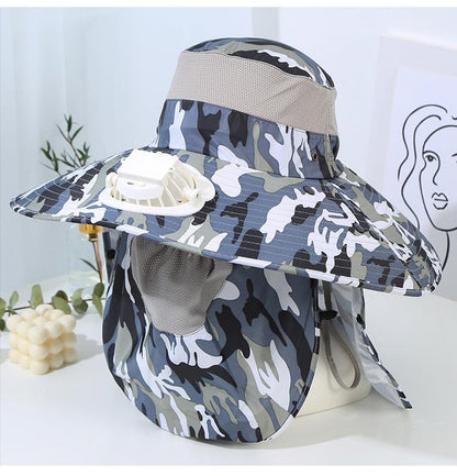 Men's Summer Wide Brim Dual Fan USB Rechargeable Fan Hat Adult Outdoor Sunshade Sun Protection Fishing Work Hat