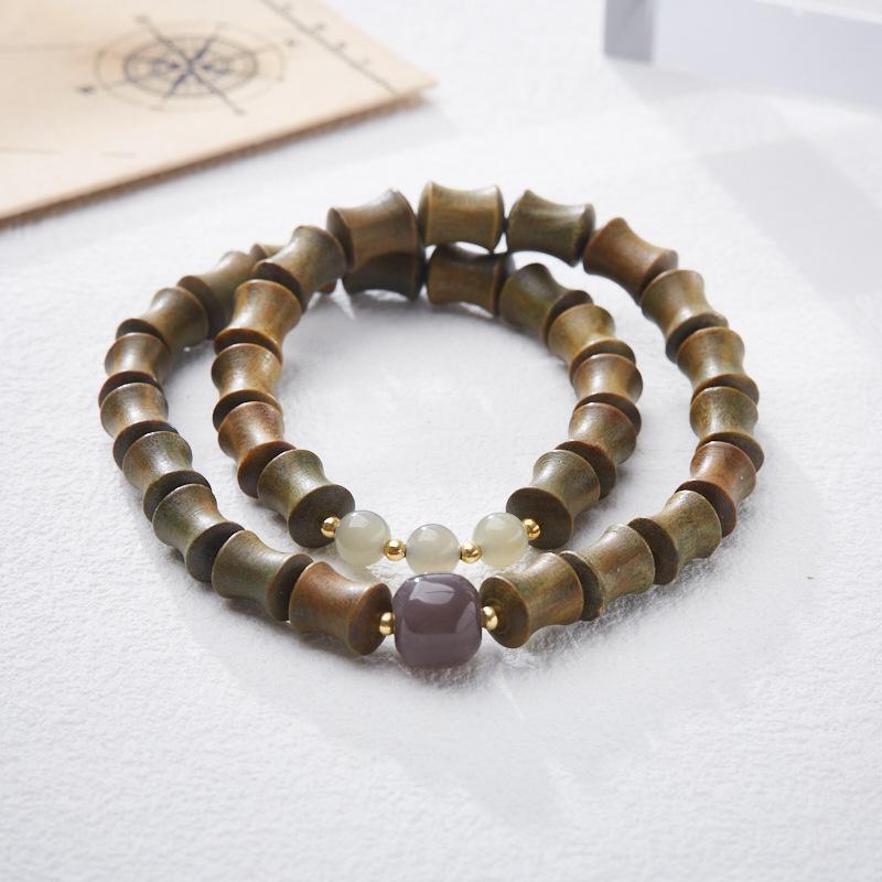 Natural Green Sandalwood Bamboo Knot Bracelet, Smoky Purple Hetian Jade Nine Purple Fire Luck Bracelet, High-end Jade Bracelet