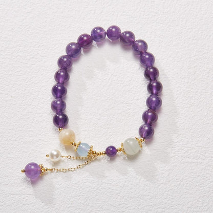 Niche Design Natural 8MM Amethyst Bracelet for Women with Pearl Tassel, Women's Bracelet Jewelry, Best Friend Gift
