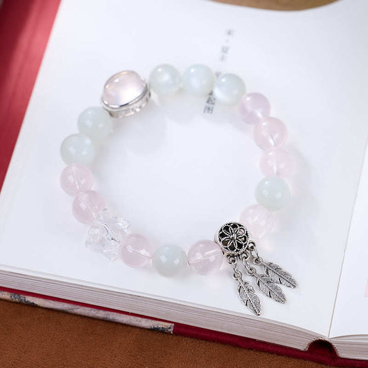 Original Design Natural 10MM Rose Quartz Bracelet for Women S925 Silver Wealth Tree Leaf High-End Crystal Bracelet
