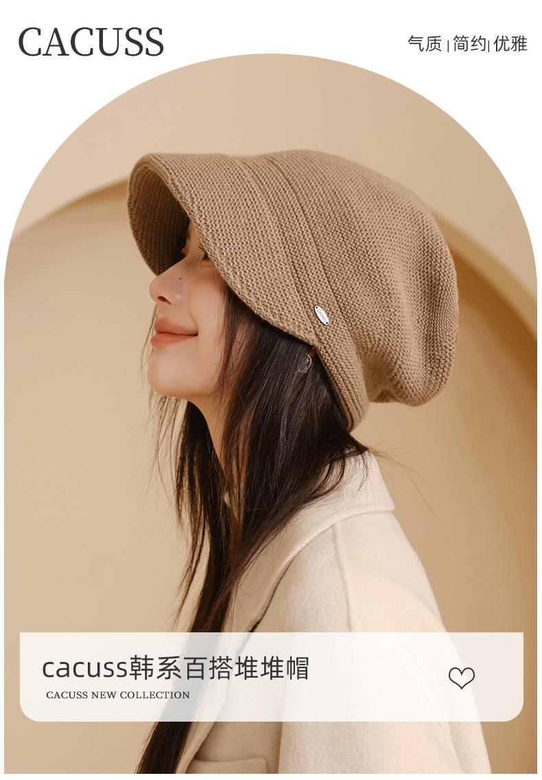 Autumn Winter Warm Knitted Hat for Women Simple Large Head Circumference Bare Face Hat Korean Style Face Covering Versatile Slouchy Hat Double Layer Wool Hat