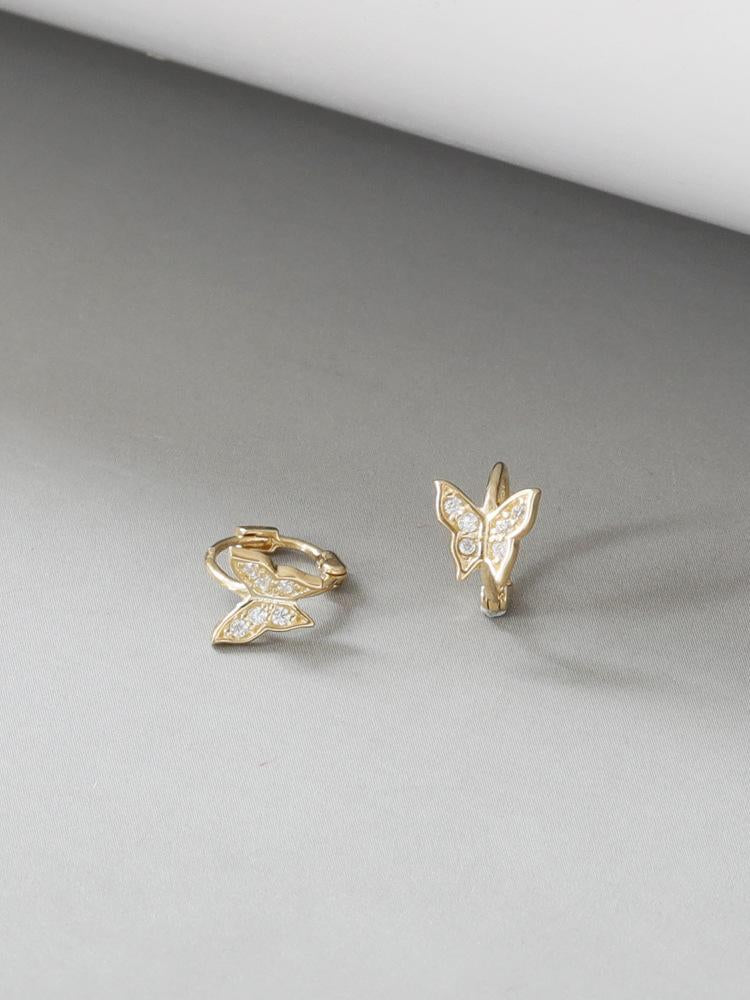 S925 Sterling Silver 18K Gold Plated Ear Cuff Mini Micro Inlaid 3D Butterfly Earrings Helix Ear Cuff Hoop Ear Jewelry