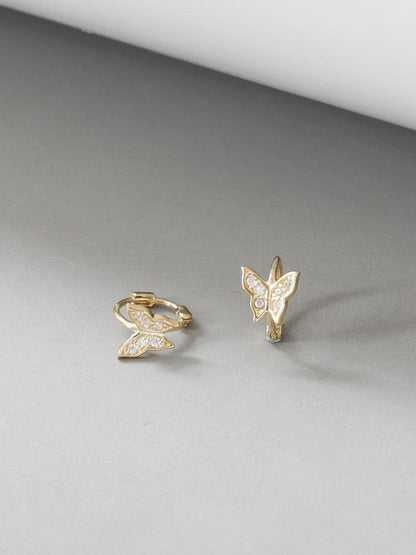 S925 Sterling Silver 18K Gold Plated Ear Cuff Mini Micro Inlaid 3D Butterfly Earrings Helix Ear Cuff Hoop Ear Jewelry