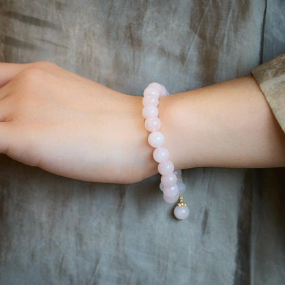 Original Rose Quartz Bracelet for Women Peach Blossom Pink Crystal Bracelet New Chinese Style Ancient Feng Fu Pendant Jewelry