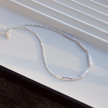 Elegant Design Light Luxury Minimalist Style Broken Silver Irregular Freshwater Pearl Small Silver Bar Handmade Beaded Necklace