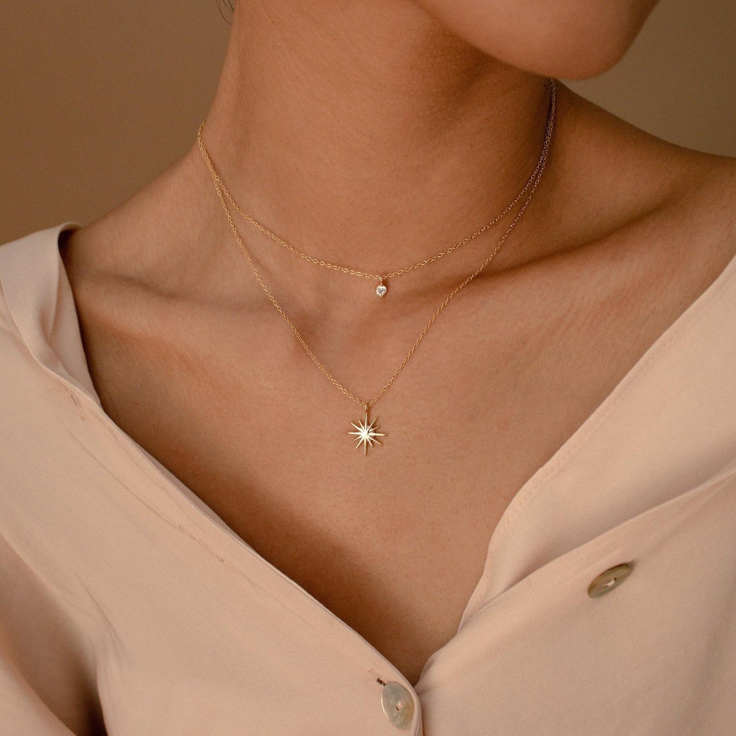 Titanium Steel Double Layer Series Minimalist Necklace Layered Clavicle Chain Star Zircon Stacking Women Color Retention 18K Gold Plated