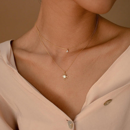 Titanium Steel Double Layer Series Minimalist Necklace Layered Clavicle Chain Star Zircon Stacking Women Color Retention 18K Gold Plated