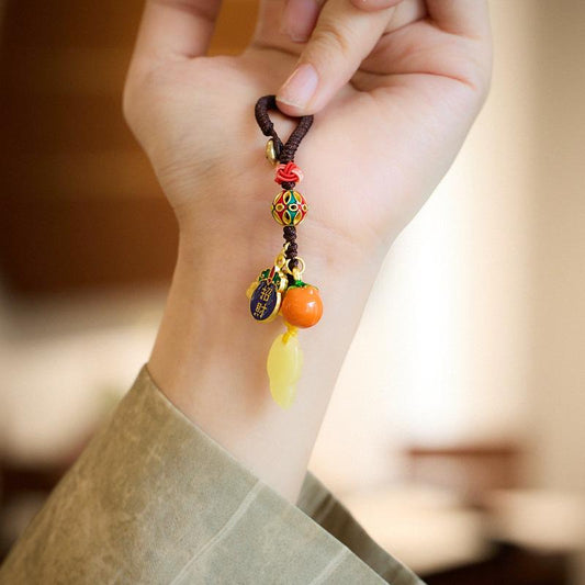 Temple Cultural Creative Keychain One Leaf Brings Wealth Second Generation Amber Leaf Design Keychain Gift
