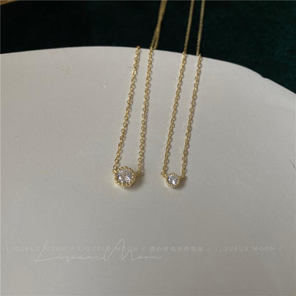 Single Mini Moissanite Sparkling Diamond Sterling Silver Necklace Simple Layered European and American Style Short Exquisite Collarbone Chain