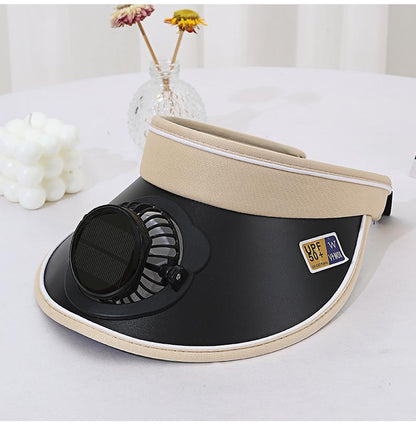 Summer Wide Brim Travel Solar Charging Fan Hat for Adults Men Women Parent-Child Open Top UV Protection Casual