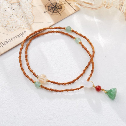 Natural Bamboo Knot Olive Core Bodhi Bracelet Agate Heart Sutra Lotus Pod Three Circle Buddha Bead Bracelet Green Dongling Bracelet