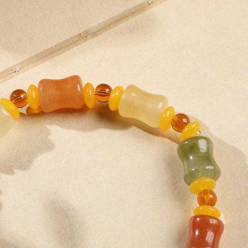 Natural Xinjiang Golden Silk Jade Small Bone Bead Bracelet Handmade Jade Yadan Gobi Colorful Jade Bracelet Ethnic Style Gift