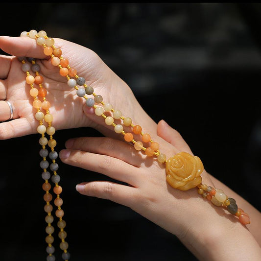 Qipao Beautifully Paired with Xinjiang Gold Silk Jade Sweater Chain Necklace Rose Blossom Prosperity Women's Clothing Hanging Chain Accessories Ethnic Style