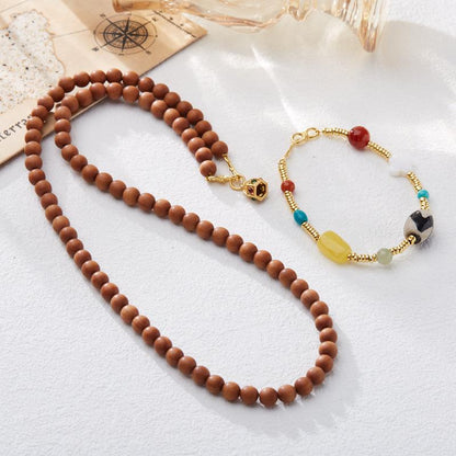 Milk Fragrance Barbie Sandalwood Necklace for Women Eight Treasures Dzi Bead Bracelet Adjustable Dual-use Versatile High-end Sweater Chain