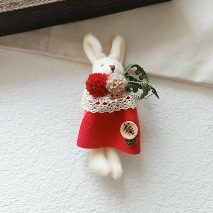Sweet and Fresh Forest Style Girl Fabric Cartoon Cute Floral Dress with Little Bunny Brooch Accessory