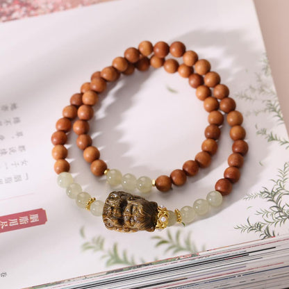Qingshan Dai Lingyin Milk Fragrance Sandalwood Hetian Running Ring Double Circle Bracelet Ethnic Style Simple Jade Bracelet Couple Style