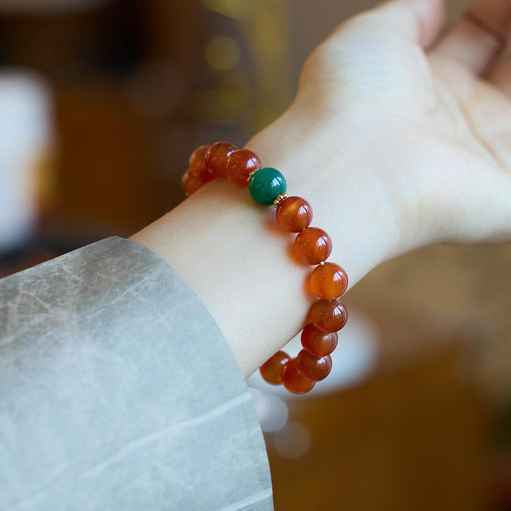 Natural Red Agate Bracelet for Women Cat's Eye Stone Beaded Bracelet Red Striped Agate Bracelet Best Friend Gift