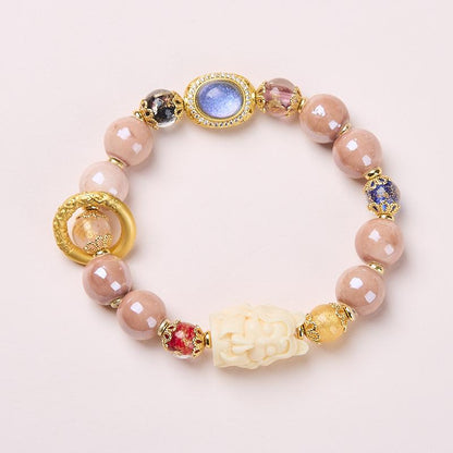 Temple Style Nine-Tailed Fox Ash Porcelain Glass Bracelet for Women Fox Demon Little Matchmaker Peach Blossom Good Luck Bead Bracelet
