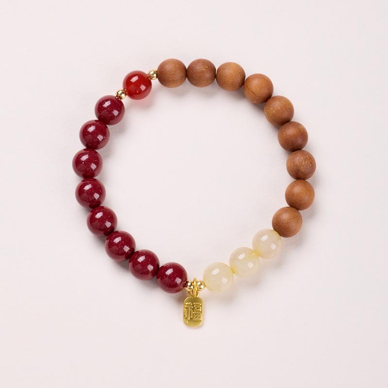 Three-in-One Twelve Zodiac Bracelet for Women Strawberry Crystal White Crystal Agarwood Multi-Gemstone Crystal Temple Bracelet